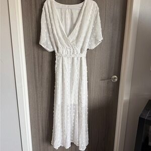 Cream Midi Sundress with Dolman Sleeves and V-Neck